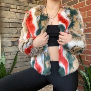 ** SOLD**Hot & Delicious faux fur multicolor coat